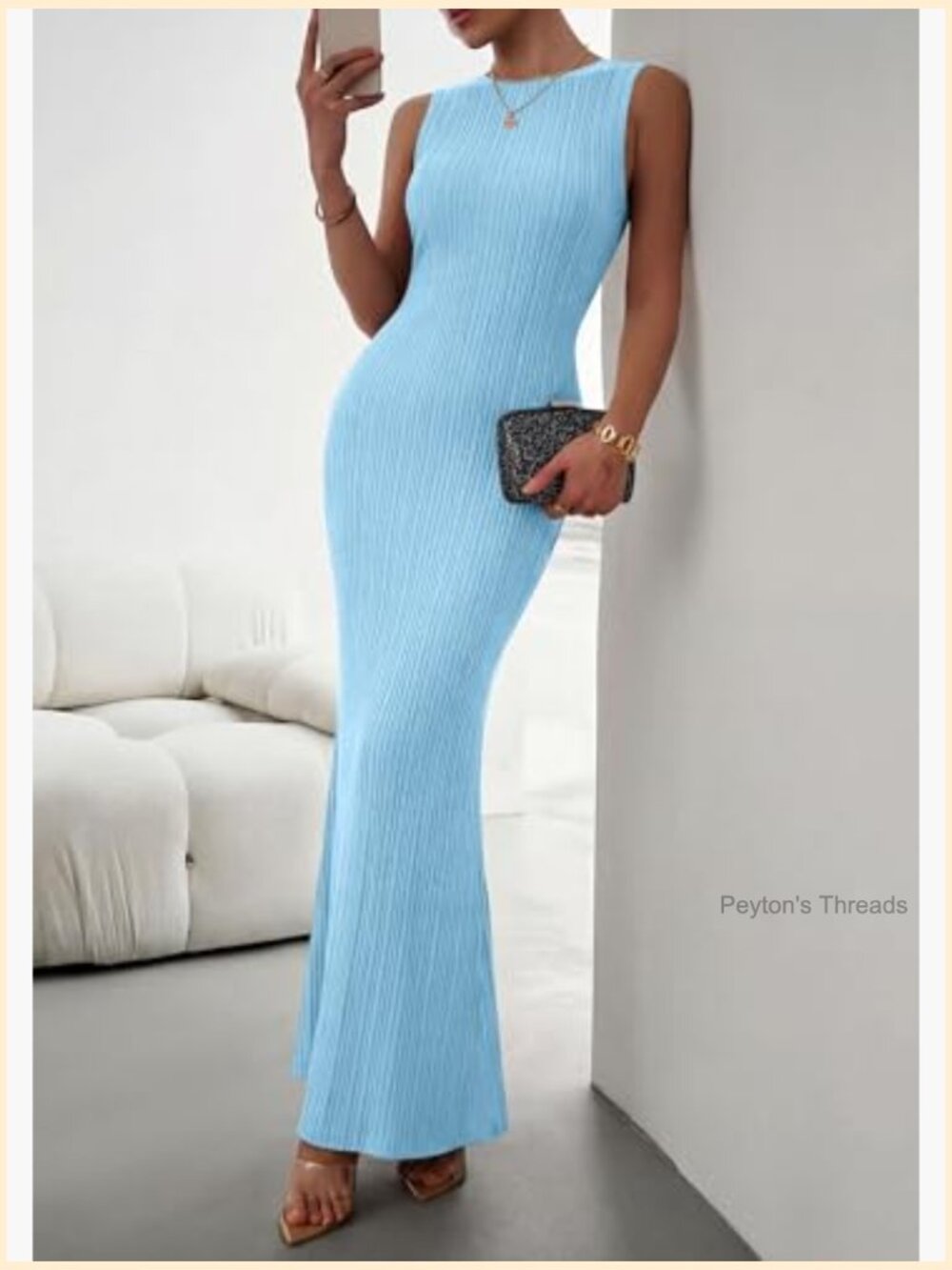 Ribbed Knit Bodycon Maxi Dress Sleeveless Slim Fit Summer Casual Party - Picture 3 of 7